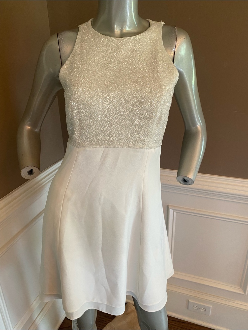 Vintage Cache silk beaded bodice mini Dress Ivory size 6